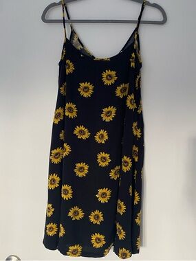 Sunflower Print Slip Dress - Black & Yellow